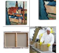 Macke case con un camino design quadro stampa tela dipinto telaio arredo casa