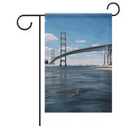Mackinac - Bandiera da giardino con ponte sospeso su entrambi i lati, 30,5 x 45,7 cm, bandiera primaverile per giardino, benvenuto stagionale, decorazione per esterni