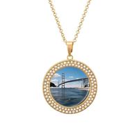 Mackinac - Collana da donna con ciondolo rotondo a forma di ponte sospeso, con catena regolabile da 40 cm, chiusura a moschettone, regalo commemorativo personalizzato per amicizia, coppia, uso