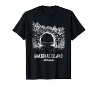 Mackinac Island Michigan Arch Rock Art Illustrazione Souvenir Maglietta