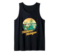 Mackinac Island Skyline Michigan Barca a Vela Nautico Retro Canotta