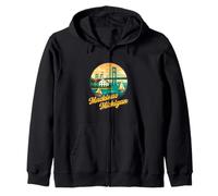 Mackinac Island Skyline Michigan Barca a Vela Nautico Retro Felpa con Cappuccio