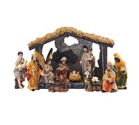 MACLARONX Set di 12 presepi natalizi con stalla di Gesù Nascita, 3 pastori magi, riorganizzabili, decorazione da tavolo per interni, casa, resina, dipinta a mano, da collezione