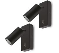 Maclean Applique MCE369 GU10 con interruttore Max. 40W | design moderno per soggiorno, camera da letto e corridoio | 55x100 millimetri (Nero, 2 pezzi con lampadine bianco caldo da 7W)