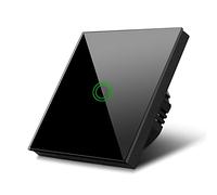 Maclean Interruttore Touch retroilluminazione a LED Interuttore a croce Montascale in vetro (1 pulsante rotondo, Nero)