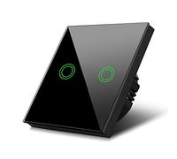 Maclean Interruttore Touch retroilluminazione a LED Interuttore a croce Montascale in vetro (2 pulsanti rotondi, Nero)