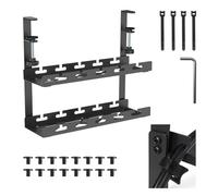 Maclean MC-104B sotto scrivania 2 livelli 40 cm nero fissaggio a morsetto robusto acciaio ABS carico 5 kg organizzatore multipresa con passacavi e chiusure in velcro incluse