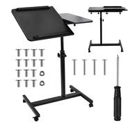 Maclean Tavolo portatile | Altezza regolabile da 59 a 89 cm | Piano doppio inclinabile fino a 90° | Ruote con freno | Capacità di carico fino a 30 kg | Tavolo ergonomico per computer (nero)