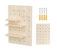 Maclean MC-130 WD, pannello da parete in legno chiaro, 40 x 60 cm, con 3 ripiani e 5 ganci, capacità di carico 20 kg, robusto montaggio a parete per cucina, ufficio, officina, spazio decorativo e