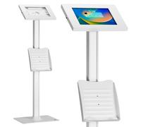 Maclean MC-476 - Supporto da pavimento per tablet con protezione antifurto e porta volantino, compatibile con iPad/iPad Air/iPad Pro, Samsung Galaxy Tab A/Tab A7/Tab S6 Lite (bianco)