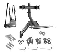 Maclean MC-633 3 in 1 Postazione di lavoro sit-stand: staffa per monitor a 2 vie Staffa da parete con ripiano per tastiera e staffa per computer Staffa a parete 17-32 "pollici Molla a gas