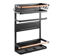 Maclean MC-910 - Mensola magnetica per frigorifero, con porta rotolo e 6 ganci rimovibili, Portaspecie, Mensola da apprendere, Organizzer portata fino a 12 kg, colore: Nero