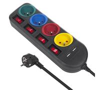 Maclean MCE229 Ciabatta elettrica Prolunga a 4 prese + 2xUSB, con interruttori, 250VAC/10A, 2,1A 5V, 1,5m (Black)