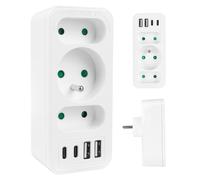 Presa di corrente x3 + 4xUSB Maclean, splitter a 3 prese, 2xUSB A, 2xUSB C PD 20W, 1x16A + 2x6A, MCE248 F/W