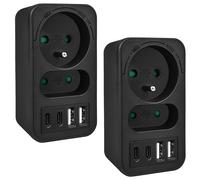 Maclean MCE249 F/B Multipresa 2 prese + 4x USB (2 pezzi) Nero