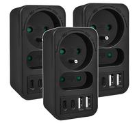 Maclean MCE249 F/B - Sdoppiatore con prese e USB, 3 pezzi