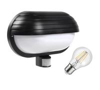 Maclean MCE33 - Lampada da parete per esterni con lampadina a LED, sensore di movimento PIR da 180° a 9 m e sensore crepuscolare, portalampada da giardino E27 (nero, lampada da parete + 8 W a LED)