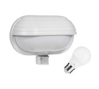 Maclean MCE33 - Lampada da parete per esterni con lampadina a LED, sensore di movimento PIR da 180° a 9 m e sensore crepuscolare, portalampada da giardino E27 (bianco, lampada da parete + 9W LED