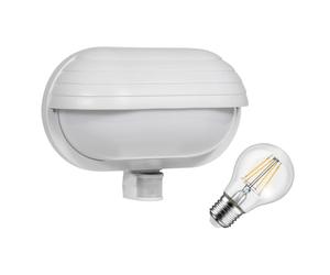 Maclean MCE33 - Lampada da parete per esterni con lampadina a LED, sensore di movimento PIR da 180° a 9 m e sensore crepuscolare, portalampada da giardino E27 (bianco, lampada da parete + 8W LED