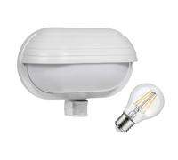 Maclean MCE33 - Lampada da parete per esterni con lampadina a LED, sensore di movimento PIR da 180° a 9m e sensore crepuscolare, portalampada da giardino E27 (bianco, lampada da parete + lampadina LED