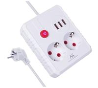 Maclean MCE387/8 Ciabatta multipresa, 2 prese 3 prese USB 2500 W, cavo compatto con prese angolari a 45°, interruttore illuminato per montaggio a parete (bianco, 1,5 m)
