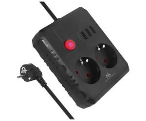 Maclean MCE387/8 Ciabatta multipresa, 2 prese 3 prese USB 2500 W, cavo compatto con prese angolari a 45°, interruttore illuminato per montaggio a parete (nero, 3 m)