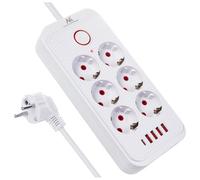 Maclean MCE389/391 - Ciabatta multipresa, 6 prese 4 x USB 1 x USB-C 2500 W, cavo di prolunga da scrivania con interruttore | porte a 45° | Montaggio a parete (bianco, 3 m)
