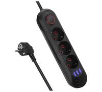 Maclean Ciabatta multipresa MCE394/MCE395 - USB 2500W, 1,5 m, interruttore, nero, 3 prese