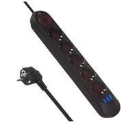 Maclean MCE394/MCE395 - Ciabatta multipresa, USB 2500W, 1,5 m, compatta con interruttore, porte USB illuminate a 45°, montaggio a parete (nero, 5 connettori)