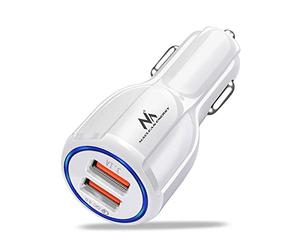 Maclean MCE478 Caricabatteria Da Auto USB a 2 slot Accendisigari 12-24V Quick Charge 3.0 2x connessioni USB 1x QC3.0 fino a 30W 1x 3.1A Smartphone Tablet GPS MP3 MP4(Bianco)