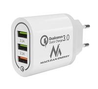 Maclean MCE479 Caricatore a Muro USB 3xUSB Universale Adattatore di Ricarica Rapida QC 3.0 3.6-6V/3A 6-9V/2A 9-12V/1.5 2X 5V/2.1A (Bianco)