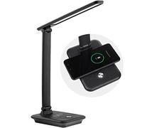 Maclean MCE616 Lampada da scrivania LED Regolabile dimmerabile 9W IP20 Max 450 lumen cambio temperatura colore 3000K 4500K 6500Kcon caricatore Qi a induzione (Nero)
