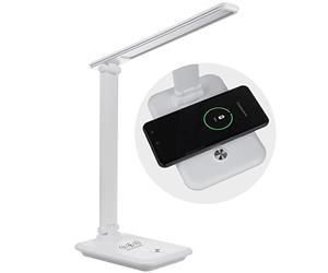 Maclean MCE616 Lampada da scrivania LED Regolabile dimmerabile 9W IP20 Max 450 lumen cambio temperatura colore 3000K 4500K 6500Kcon caricatore Qi a induzione (Bianco)