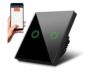 Maclean MCE714B Interruttore Touch della luce Intelligente, compatible con Tuya Interruttore da parete, Retroilluminazione LED, 85 x 85 mm (Doppio Rotondo, Nero)