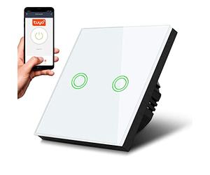 Maclean MCE714WInterruttore Touch della luce Intelligente, compatible con Tuya Interruttore da parete, Retroilluminazione LED, 85 x 85 mm (Doppio Rotondo, Bianco)