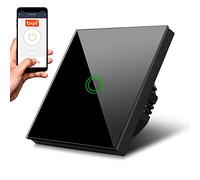 Maclean MCE715B Interruttore Touch della luce Intelligente, compatible con Tuya Interruttore da parete, Retroilluminazione LED, 85 x 85 mm (Singolo Rotondo, Nero)