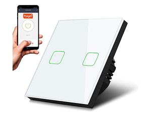 Maclean MCE717W Interruttore Touch della luce Intelligente, compatible con Tuya Interruttore da parete, Retroilluminazione LED, 85 x 85 mm (Doppio Quadrato, Bianco)