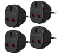Maclean MCE72 Set di 4 adattatori da spina UK a EU con messa a terra per dispositivi britannici compatibili con prese europee Nero