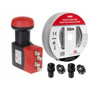 Maclean MCTV-671 Convertitore Quad LNB + Cavo RG6 50m Kit 4 Spine F