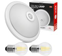 Maclean Plafoniera MCE324 con sensore di movimento e crepuscolare inclusa lampadina luce interna Illuminazione lampada PIR IP20 360° E27 (Plafoniera 2x LED 6W bianco caldo G45)