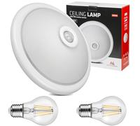 Maclean Plafoniera MCE324 con sensore di movimento e crepuscolare inclusa lampadina luce interna Illuminazione lampada PIR IP20 360° E27 (Plafoniera 2x LED 8W bianco caldo A60)