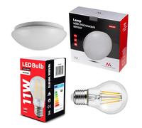 Maclean Rilevatore di Movimento a Microonde E27 Lampada da Soffitto con Sensore, Paralume in PMMA, Carico Massimo 25W, IP20, MCE309, Plafoniera con Lampadina 11W Bianco Caldo