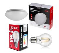 Maclean Rilevatore di Movimento a Microonde E27 Lampada da Soffitto con Sensore, Paralume in PMMA, Carico Massimo 25W, IP20, MCE309, Plafoniera + Lampadina 8W Bianco Caldo