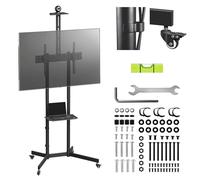 Maclean Supporto TV su ruote 37-70″ | Carrello mobile con 2 ripiani regolabili in altezza Ripiano fotocamera VESA 600×400 Gestione cavi | Capacità di carico 45 kg | Acciaio nero | MC-113