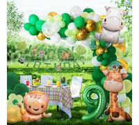 Maclunar Decorazione per compleanno della giungla, 9 anni, Safari, decorazione di compleanno, palloncini con animali della foresta, decorazione per il 9° compleanno, per ragazzi e ragazze, set verde