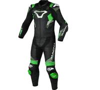 Macna Armadyl Tuta in pelle da moto a due pezzi traforata, nero-bianco-verde, taglia 46 per maschi