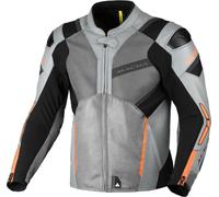Macna Galvic Giacca da moto in pelle/tessuto traforata, nero/grigio/arancione, Taglia 50