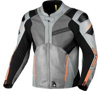Macna Galvic Giacca da moto in pelle/tessuto traforata, nero-grigio-arancione, taglia 56 per maschi