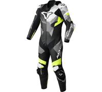 Macna Ignite Tuta in pelle da moto monopezzo traforata, nero-bianco-giallo, taglia 52 per maschi