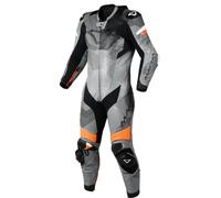 Macna Ignite Tuta in pelle da moto monopezzo traforata, nero/grigio/arancione, Taglia 52
